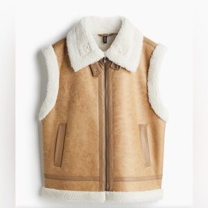H&M Cream and Tan Shearling Vest